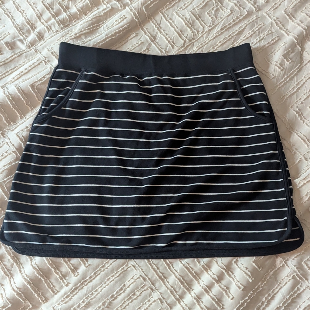 D & Co Black Skirt Stripes Large Golf Tennis QVC Pickleball nautical striped